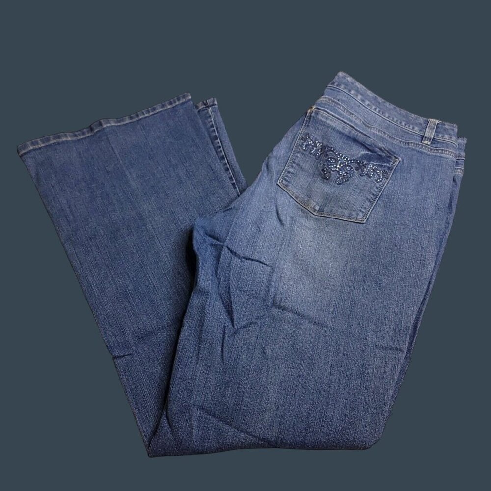 White House Black Market Womens Flare Leg Contour Jeans 14 Medium Wash Mid Rise
